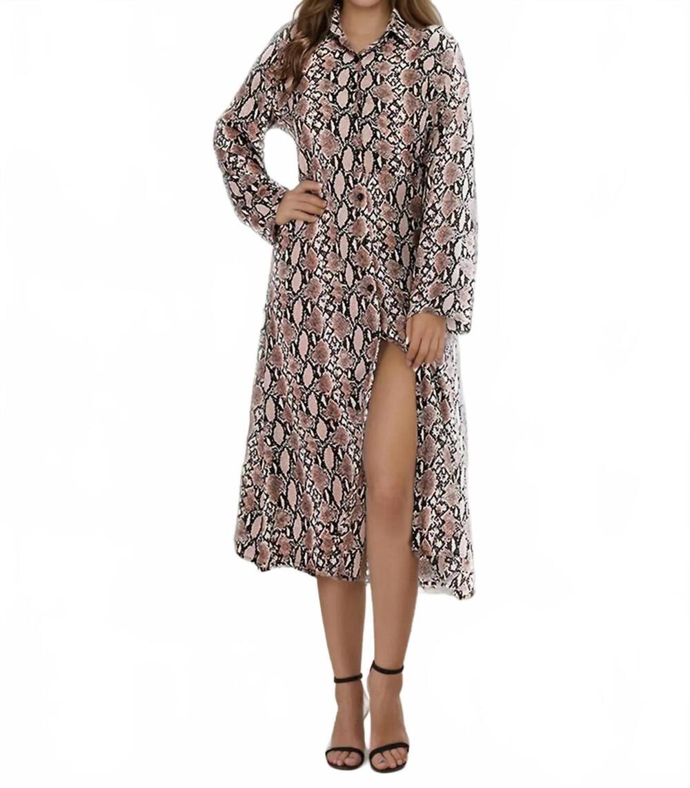 NEW TRENDSI snake print long sleeve shirt midi dress in snakeskin